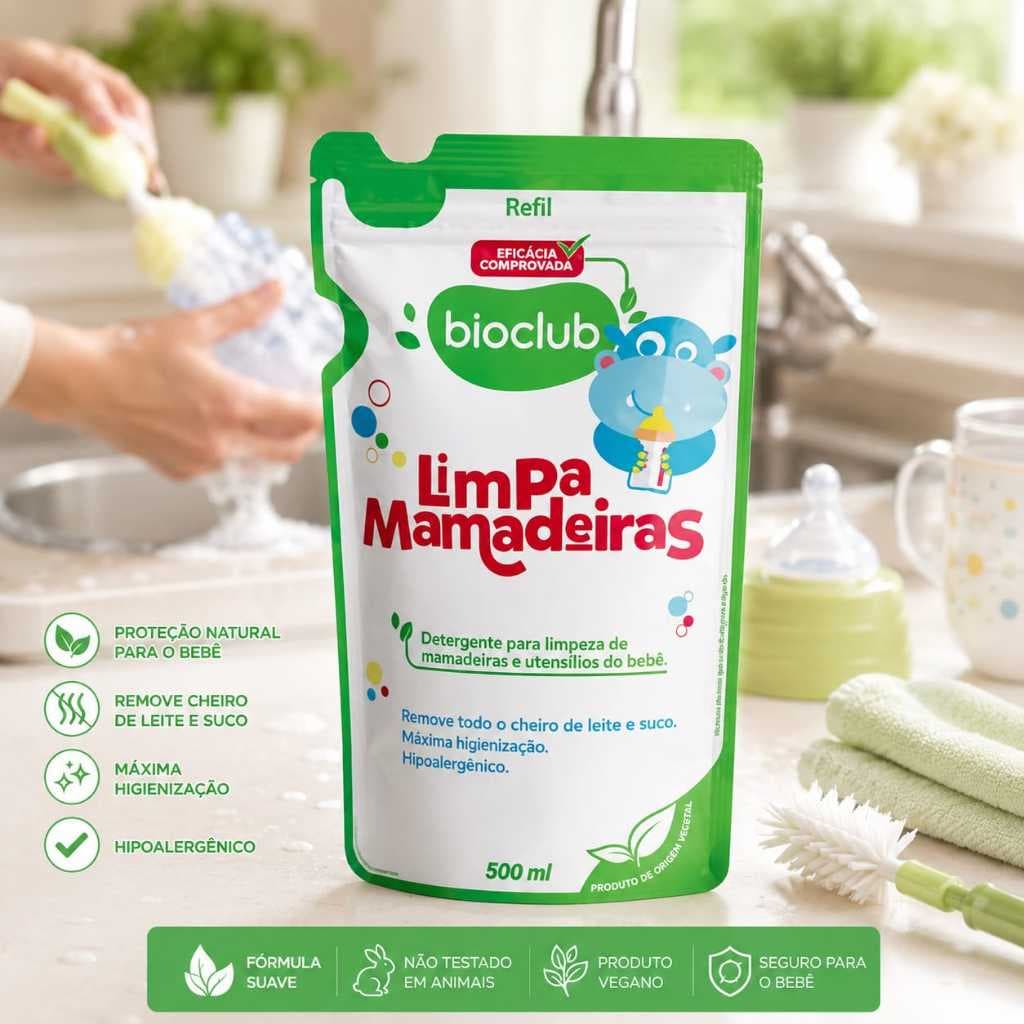 Refil Limpa Mamadeiras para Bebe 500ml Refil Detergente para Mamadeira - Bioclub