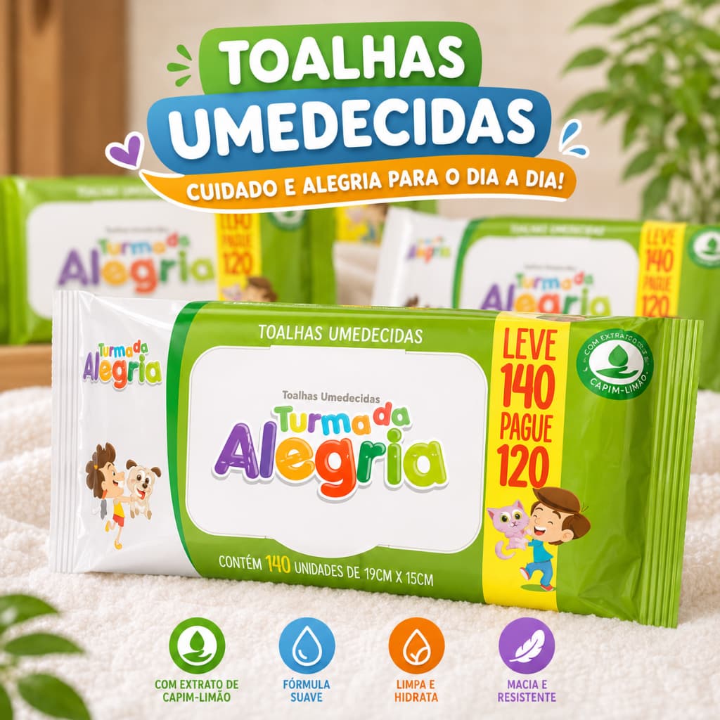 Kit 04 Toalhas Umedecidas/lenços Turminha da Alegria c/100