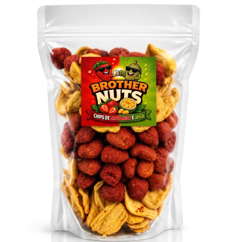 Mix Morango e Jaca Chips Importado Liofilizado Snack Premium Saudável Embalagem Zip Lock