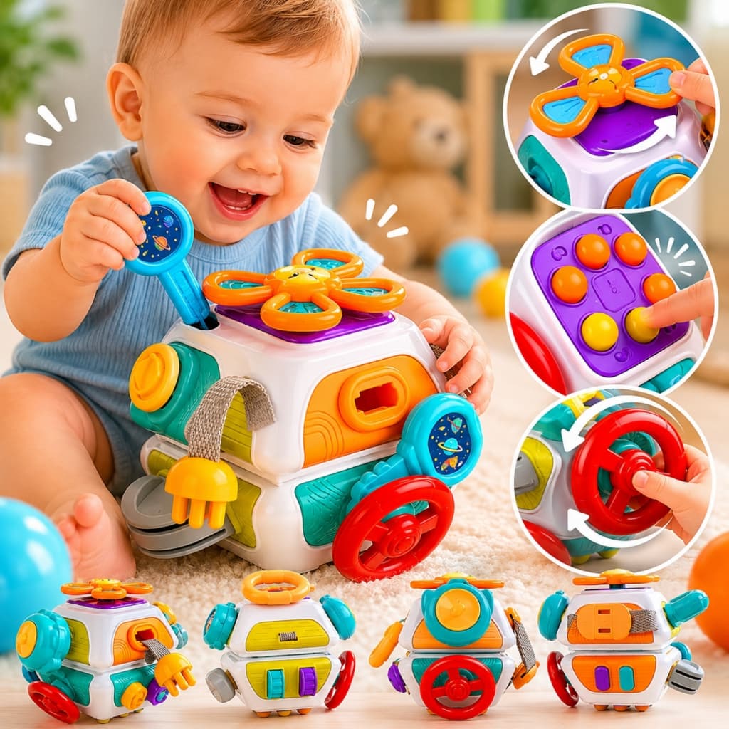 Cubo Sensorial 10 em 1 com Encaixe Brinquedo para Bebê educativo Brinquedo Montessori Bebê