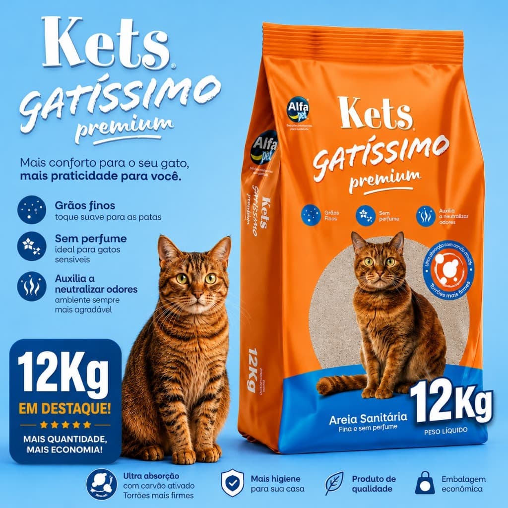 Areia Kets Higiênica Gatos Kit Sanitária 4kg 12kg Premium Gatissimo Biodegradável