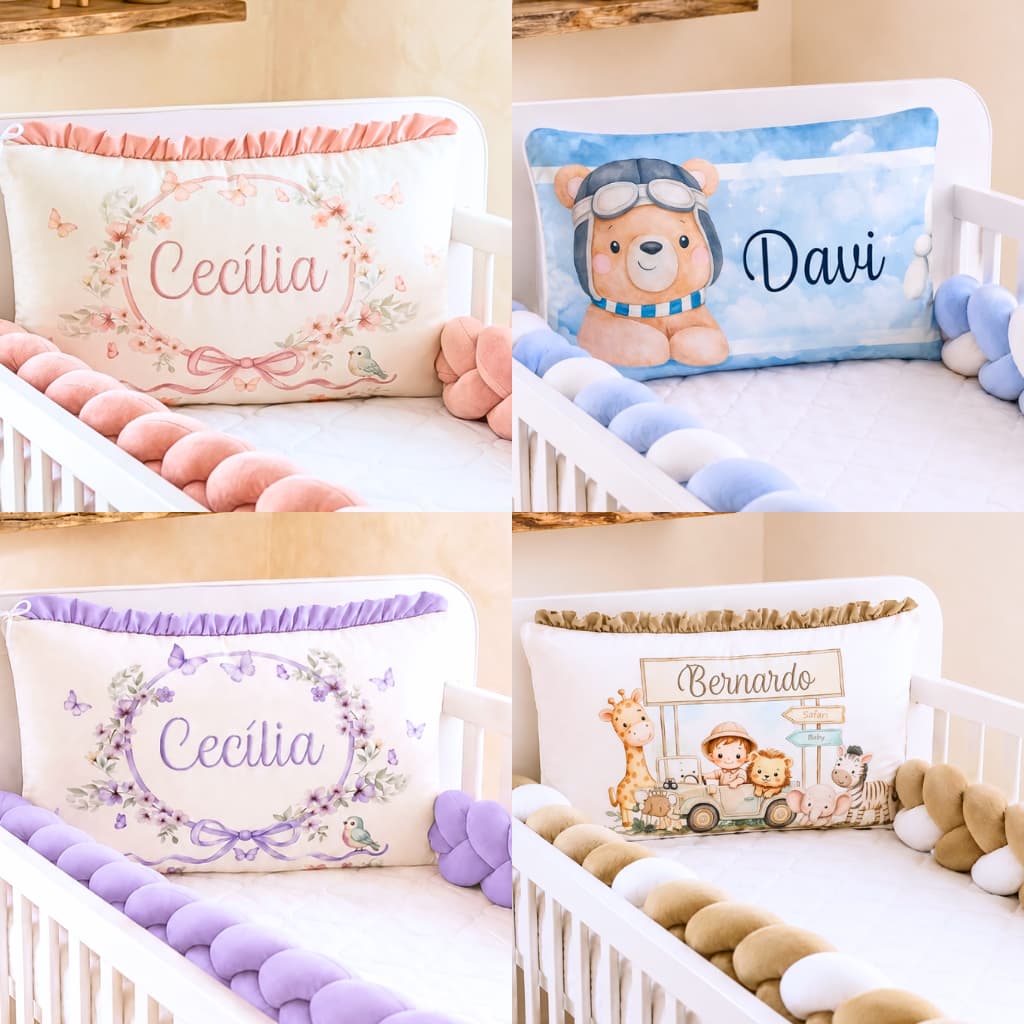 Kit Berço Personalizado Completo Protetor 3 Peças Americano Nacional Mini Berço Menina Menino