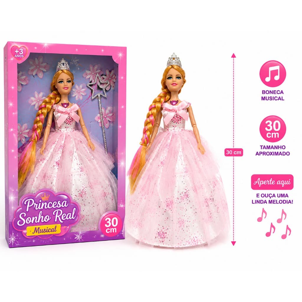 Boneca Princesa Encantada Luxo Articulada e com Acessórios – TOCA MÚSICA