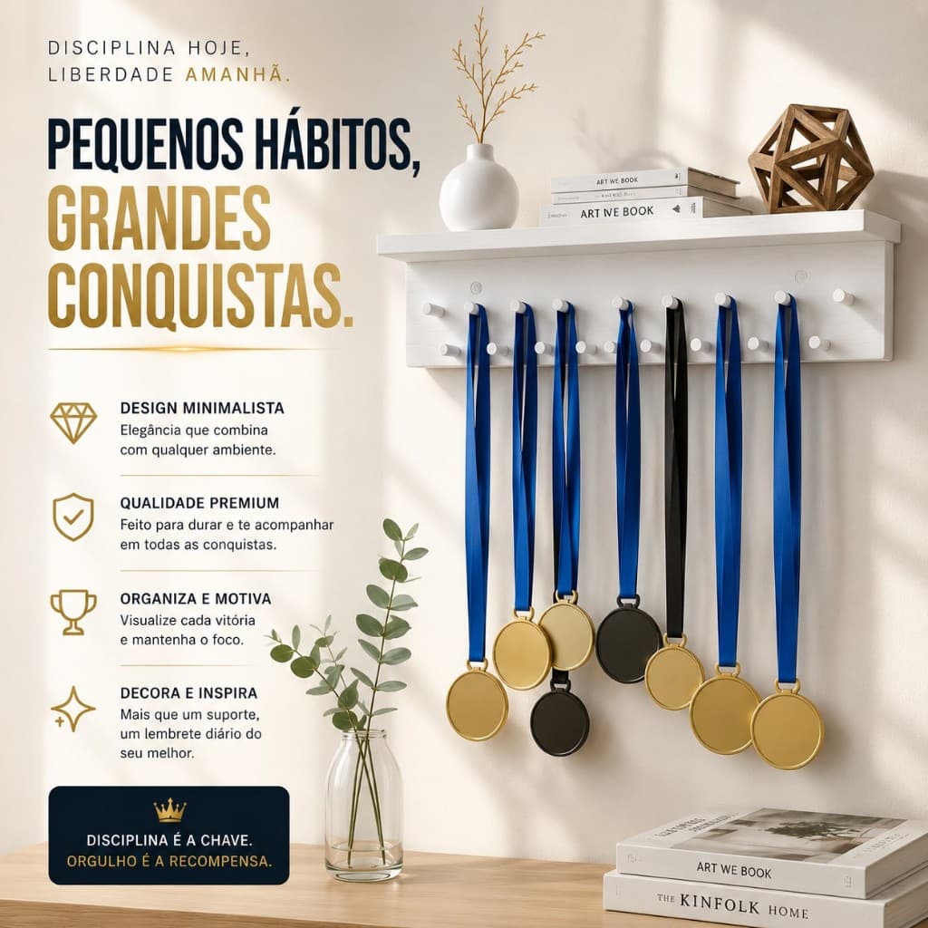 Suporte Organizador Medalhas Troféu 100% MDF Prateleira Parede Minimalista