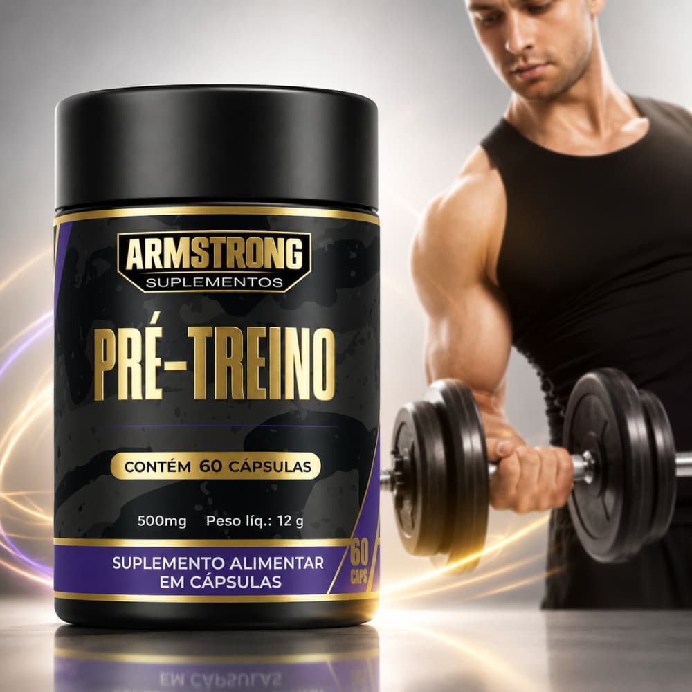 Pré Treino Natural em Cápsulas 60 Caps com Guaraná Gengibre e Beterraba Armstrong Suplementos - Envio