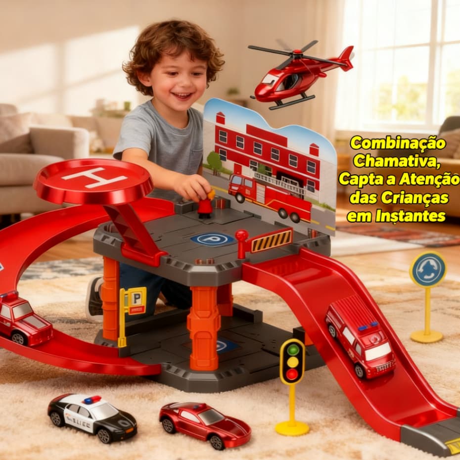 Garagem Infantil com Pista e Carrinhos Brinquedo Educativo Presente Menino