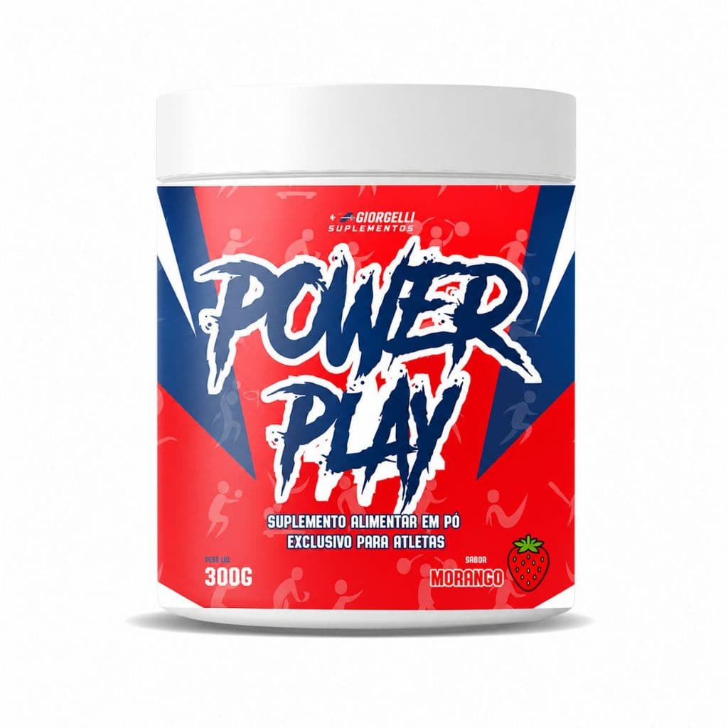 POWER PLAY 300G SABOR MORANGO PRÉ TREINO - SUPLEMENTO ENERGETICO - GIORGELLI - ALTA PERFORMANCE