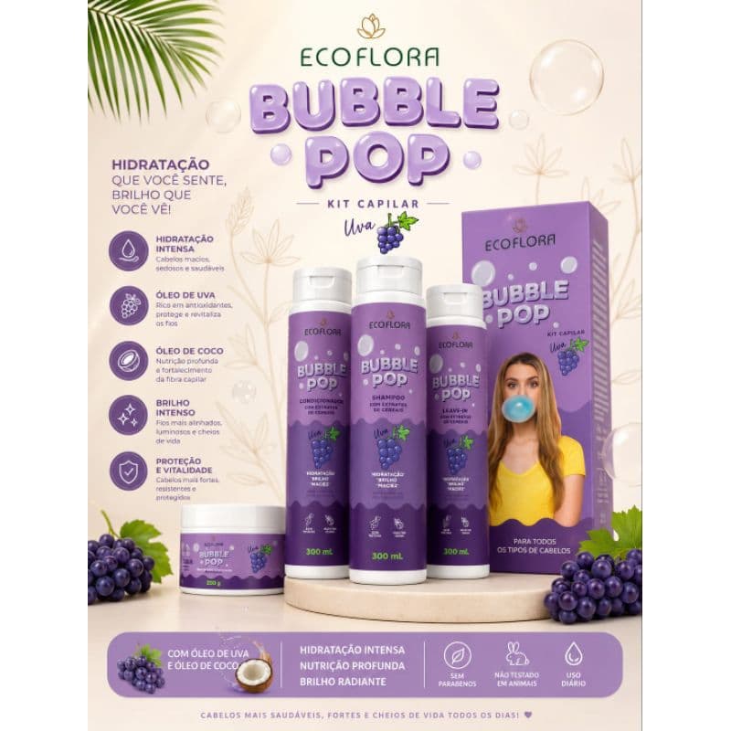 Kit Capilar Ecoflora Bubble Pop Uva Shampoo + Condicionador + Leave-in + Máscara Hidratante