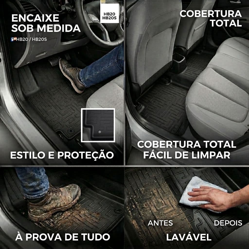 GRID - Tapete De Carro Tapete Automotivo Tipo Bandeja Rígido Impermeável Hyundai HB20 HB20S 2020+