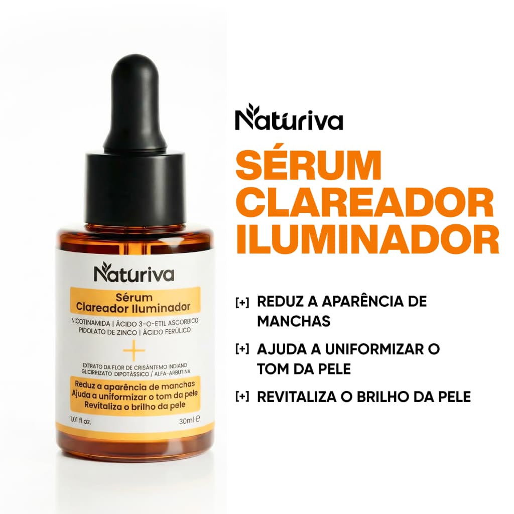 Sérum Facial Clareador NATURIVA Vitamina C Niacinamida Anti Manchas Pele Radiante 30ml