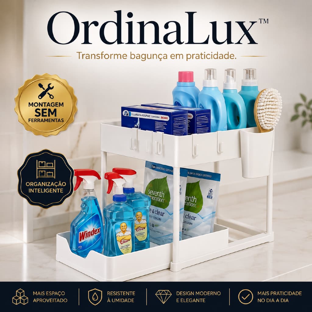 Organizador Multiuso 2 Níveis com Bandeja Deslizante Organizador de Armário Cozinha Banheiro Lavanderia OrdinaLux™