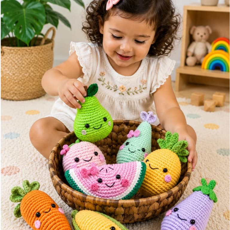 Kit Frutas Amigurumi com Carinhas De Crochê / Decoração Infantil /Presente Criativo