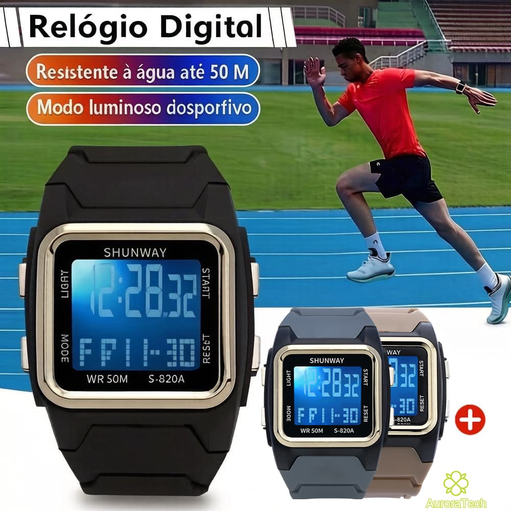 Relógio A Prova Dágua Masculino Smartwatch De Pulso Esportivo Tatico Militar Preto Digital COM 2 Pilhas Baterias