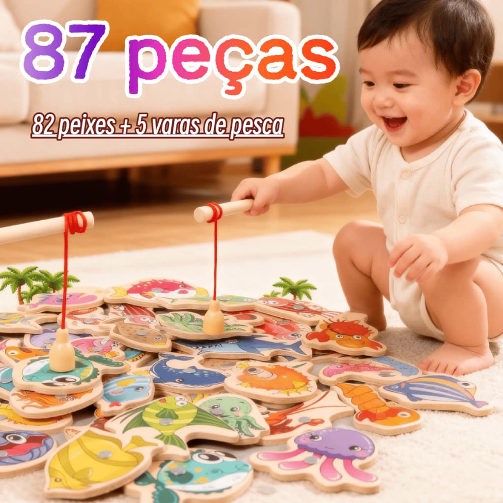 82 Peças Jogo de Pesca Magnético de Madeira, Brinquedo Educativo Montessori, Presente Criativo para Crianças