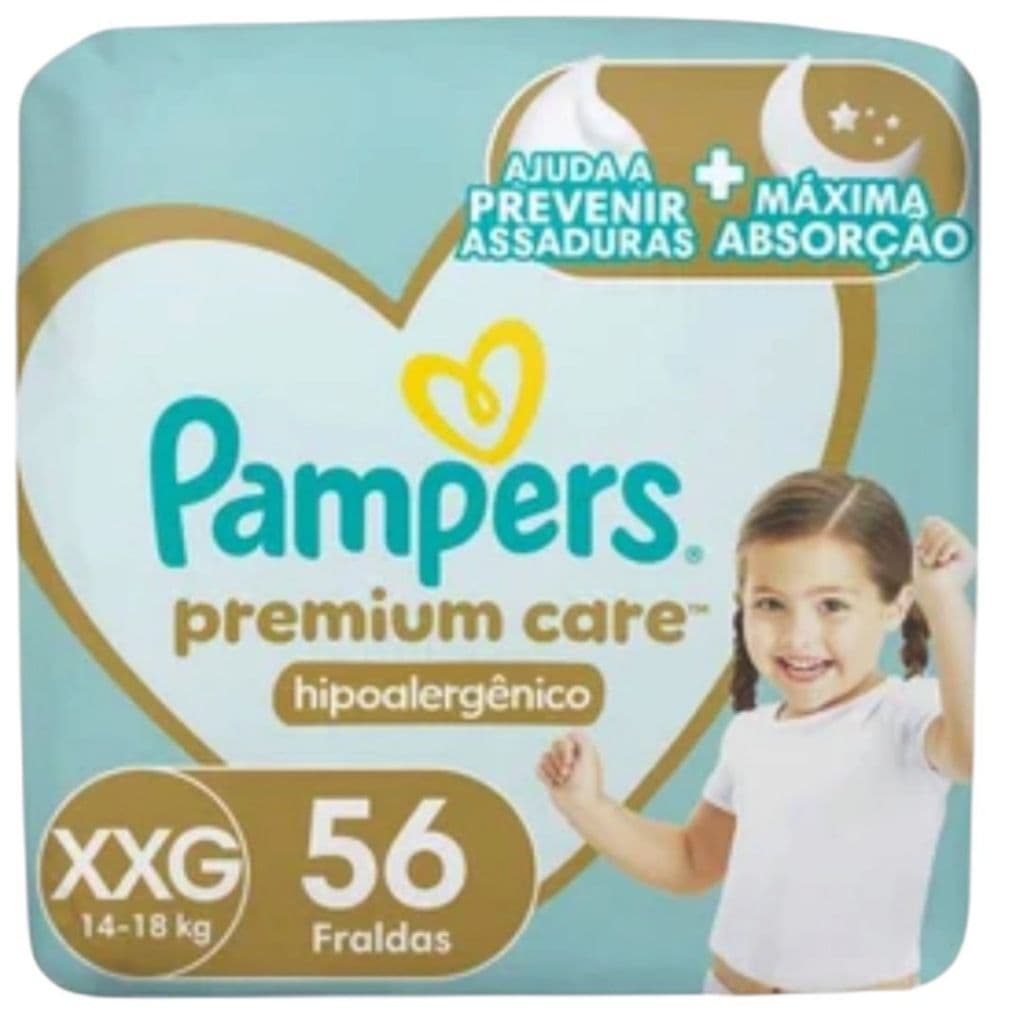 Fralda Pampers Premium Care XXG com 56 Unidades