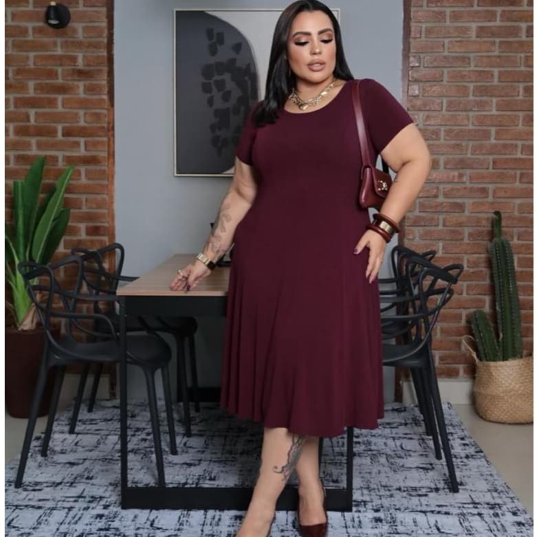 Vestido Feminino  Plus Size Liso Gode Vestido Moda Feminina