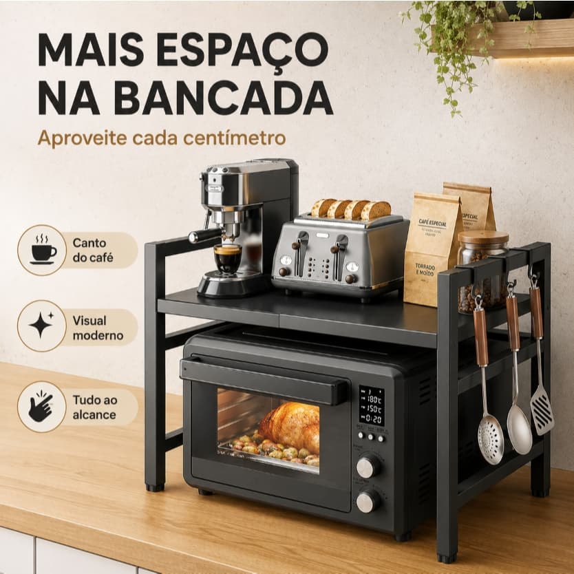 Rack Multiuso Suporte Para Microondas Prateleira Organizador Ajustável de Cozinha