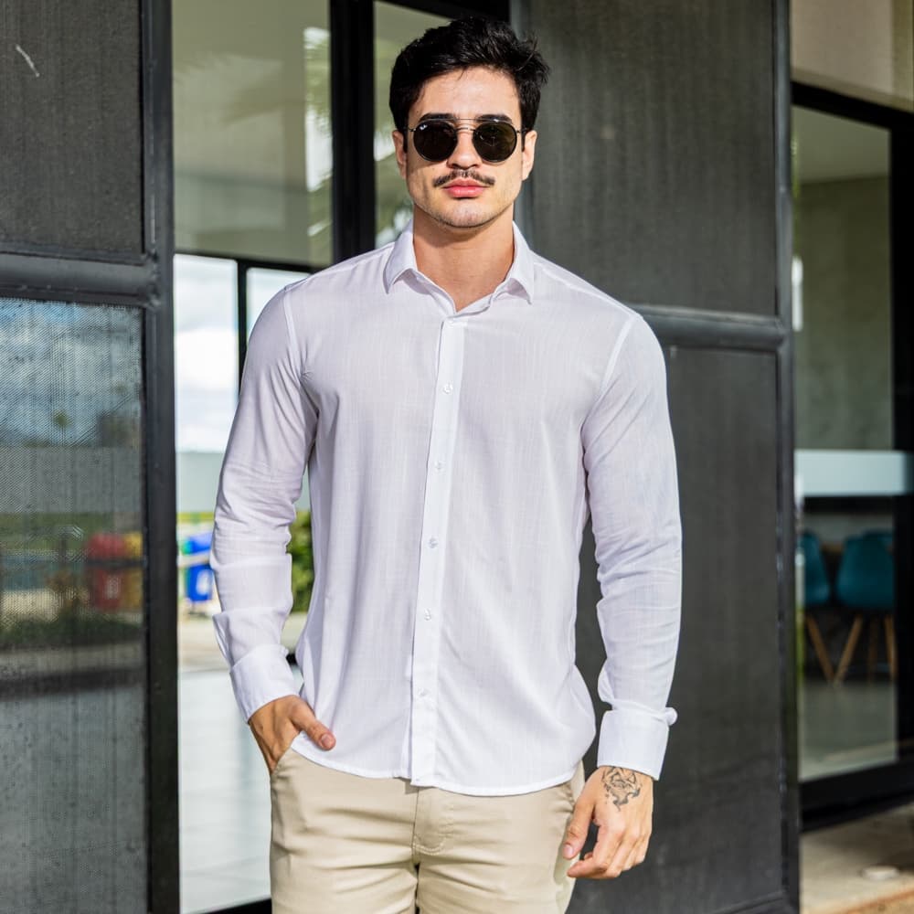 Camisa Social  Masculina Manga Longa Slim Fit Premium Casual Tamanhos P M G GG XG