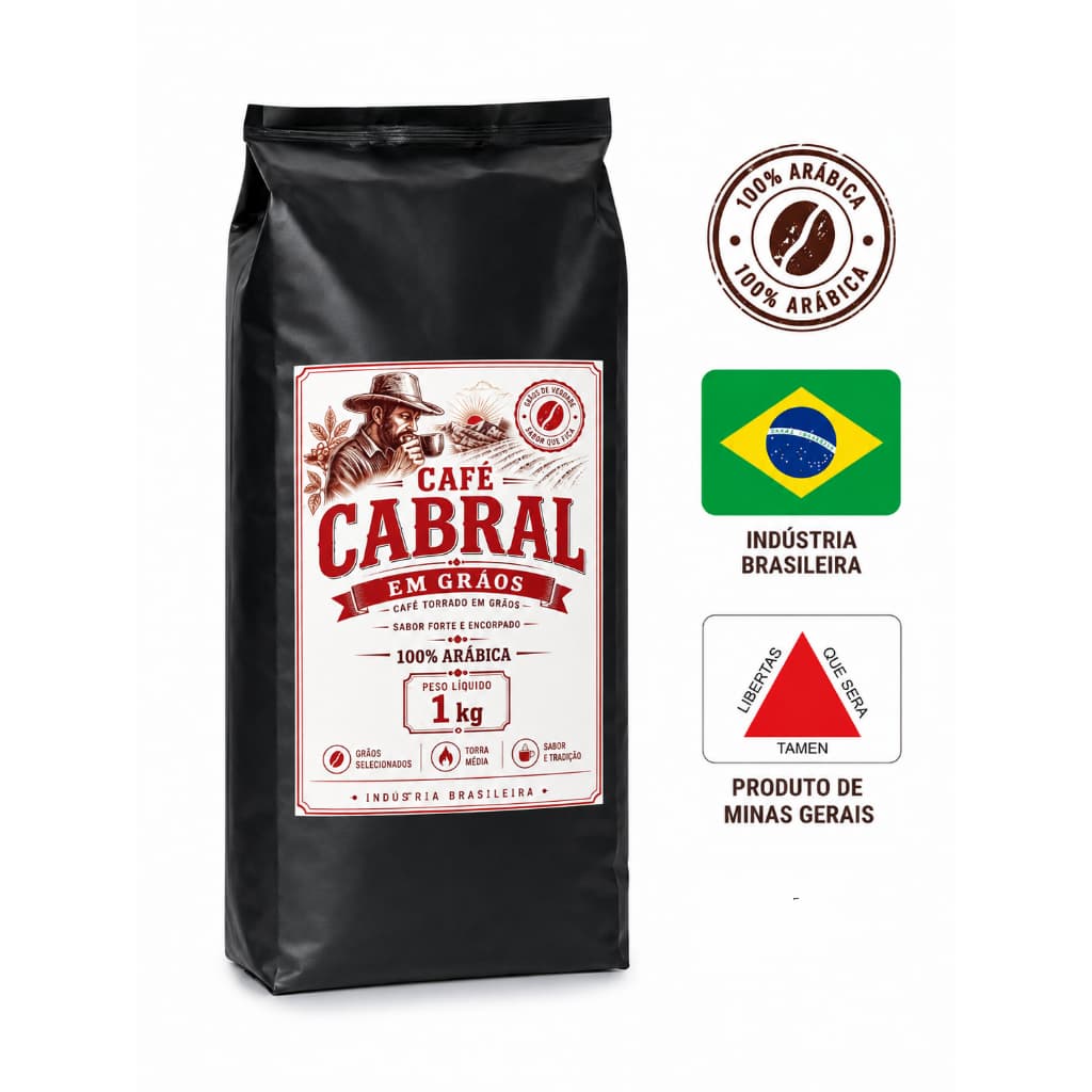 Café em Grãos 1kg 100% Arábica Torrado em grãos Torra Média Café Cabral Sul de Minas