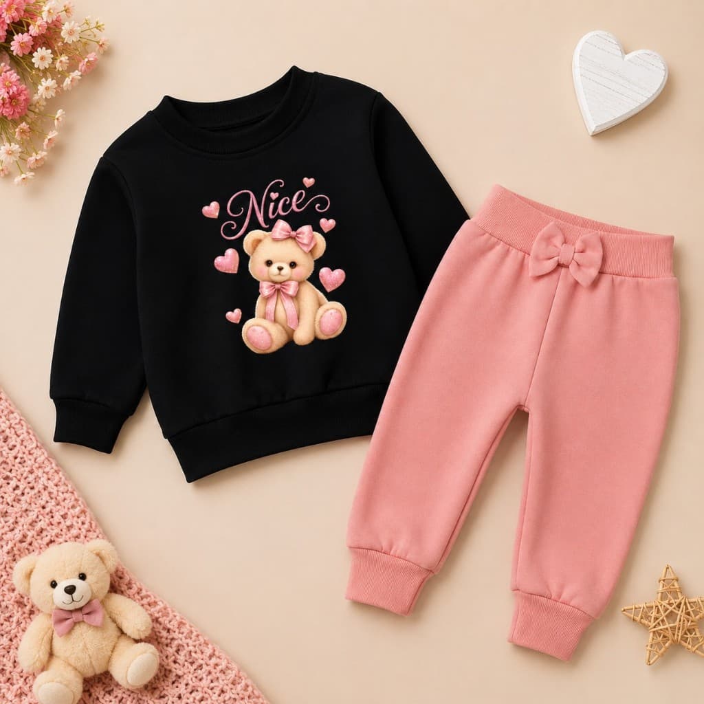 Conjunto Moletom Algodão Infantil Bebê Menina Ursinho Nice