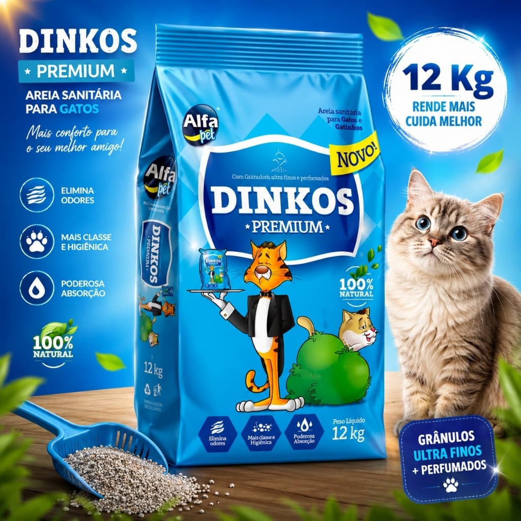 12kg Areia Sanitária Higiênica Para Gatos Anti Odor Dinkos Com Perfume 12kg Premiun