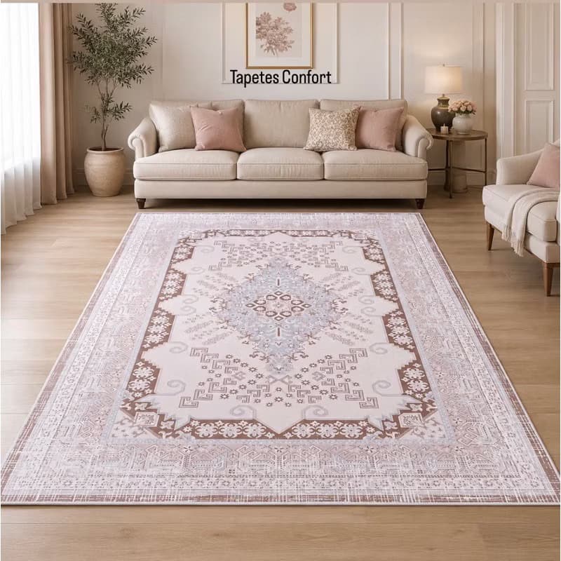 Tapete sala 1,40x1,00 cm Estampado Fácil de limpar Elegante Antialérgico e Antiderrapante Promoção