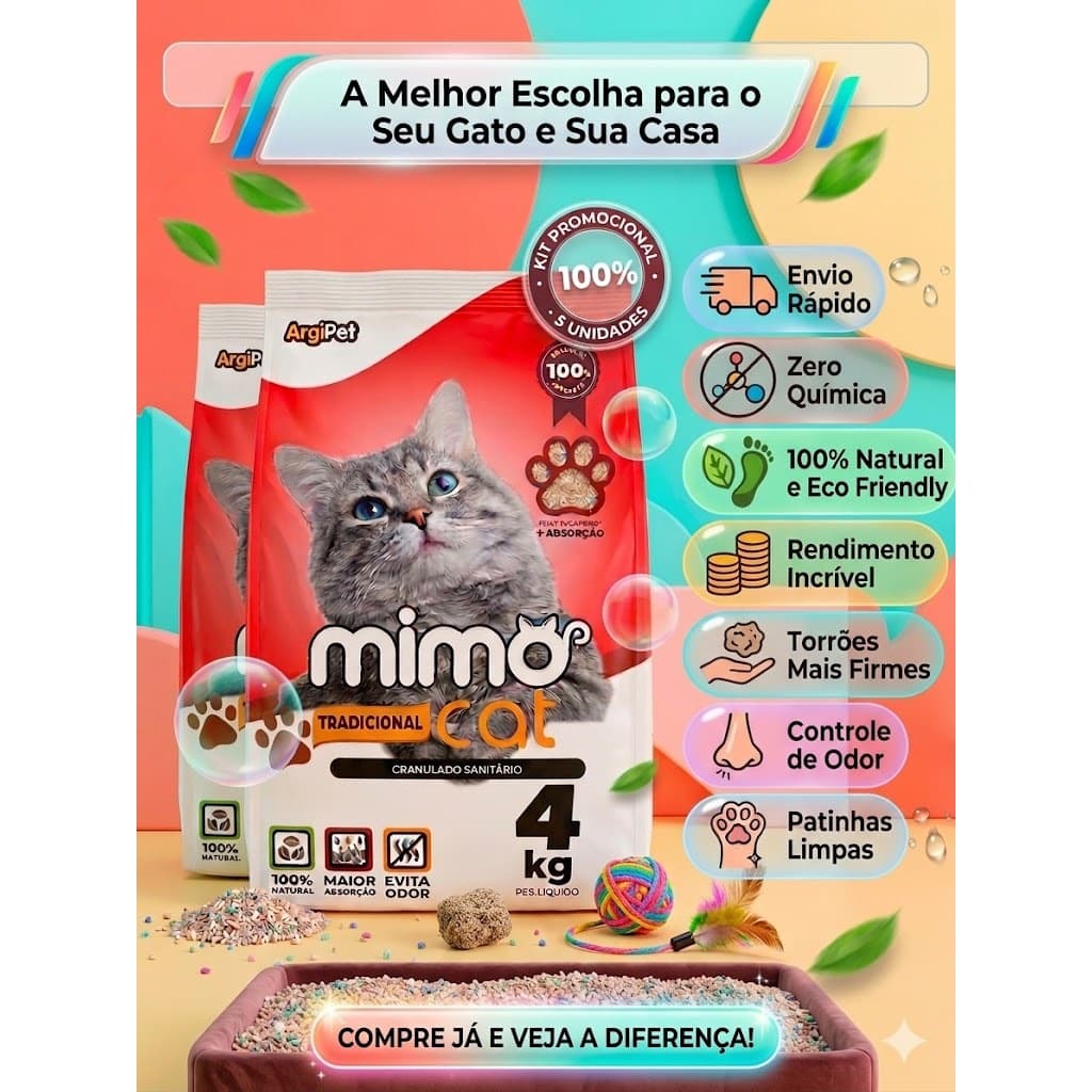 Kit Areia Sanitária Para Gatos Mimo Cat Econômica Alta Absorção Anti Odor Fardo 20 kilos