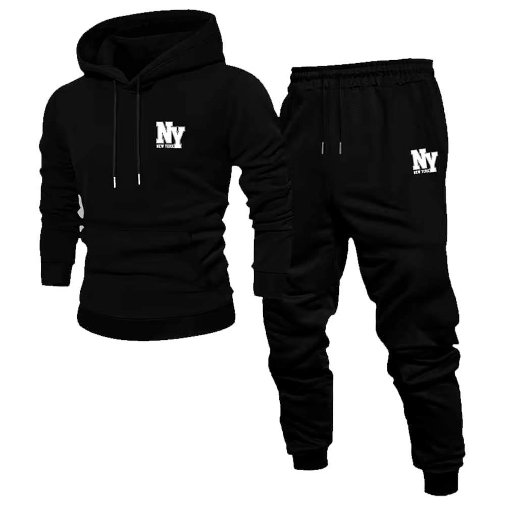 Kit Conjunto Moletom Canguru Capuz e Calça Moletom Jogger Algodão NY New York Minimalista Casual