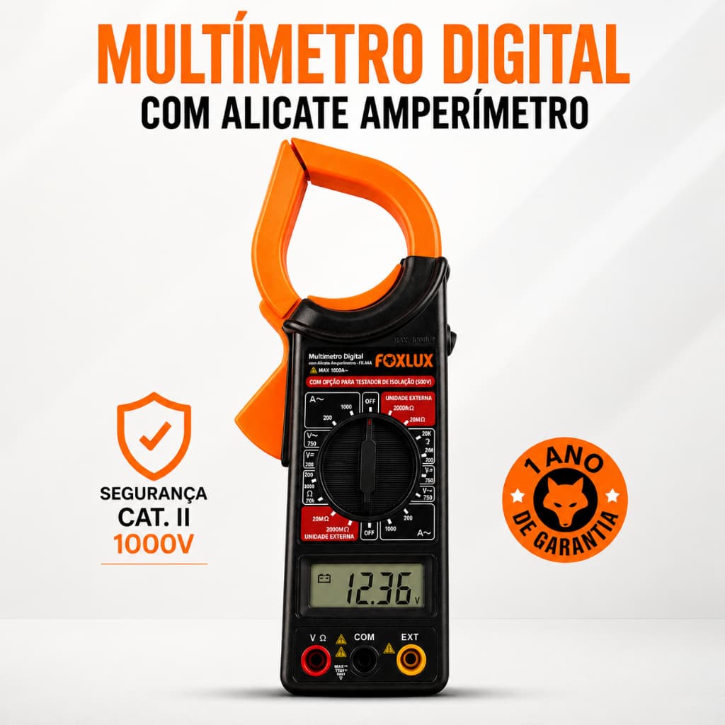 Alicate Ampímetro Digital Teste de Tensão Multímetro Portátil Ampímetro 1000a Multímetroo Foxlux