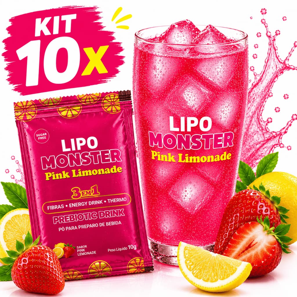 Kit 10 Saches Pré Treino Energético Feminino Lipo Monster Fresh Juice Drink Prebiotic