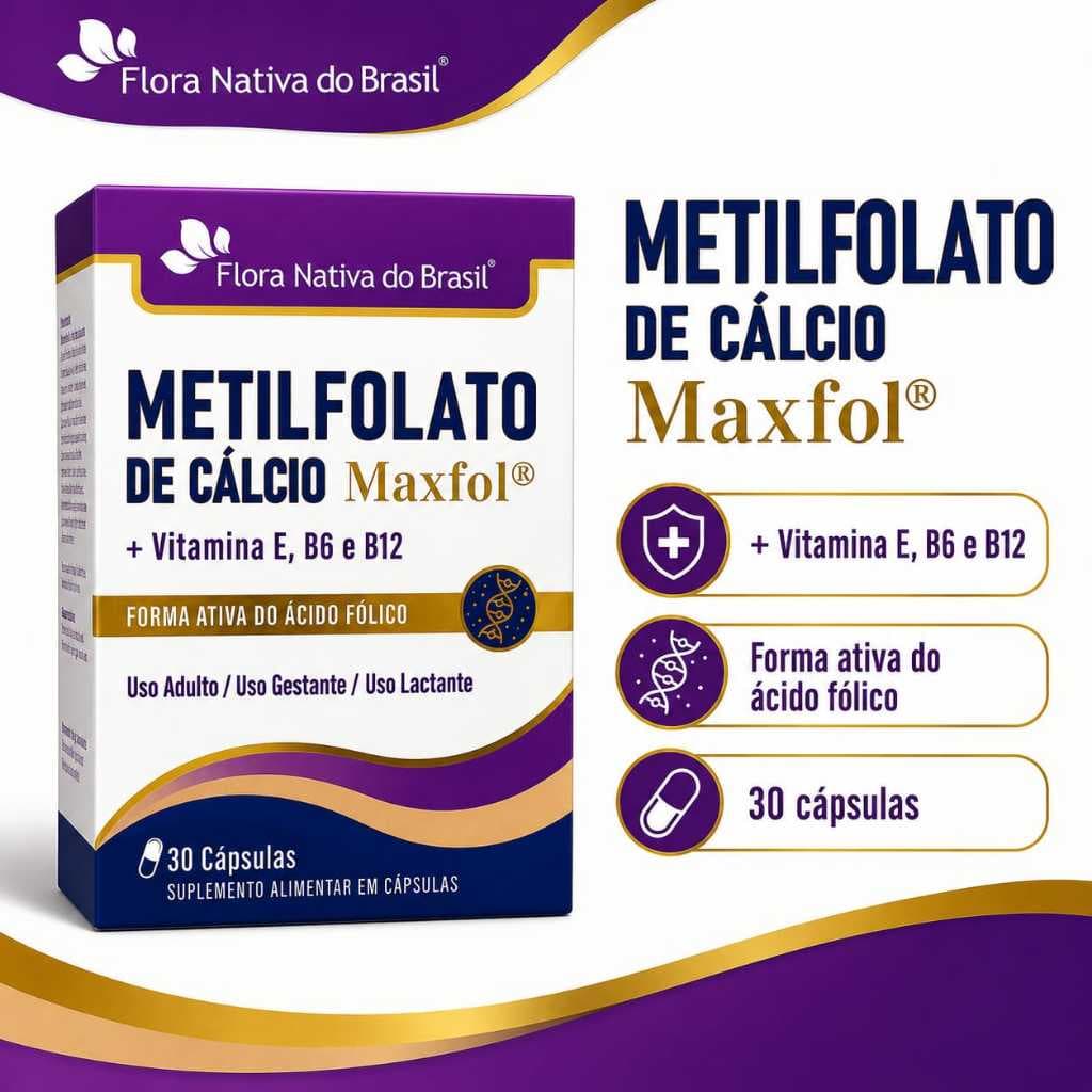 Suplemento Vitamínico Maxfol – Metilfolato de Cálcio, B6, B12 e Vitamina E – 30 Cápsulas