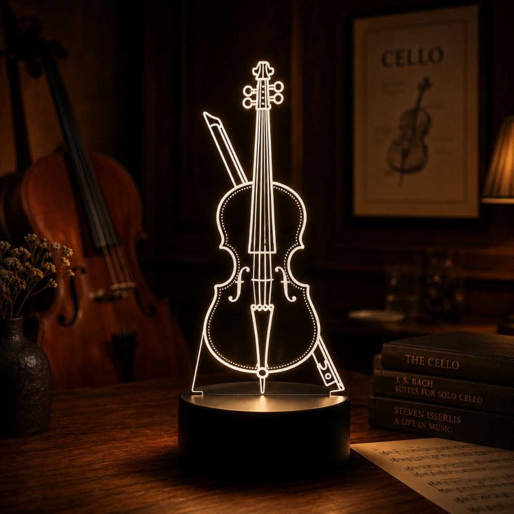Luminária Led 3d | Violoncelo Música | Abajur Presente Criativo Decoração Multicores