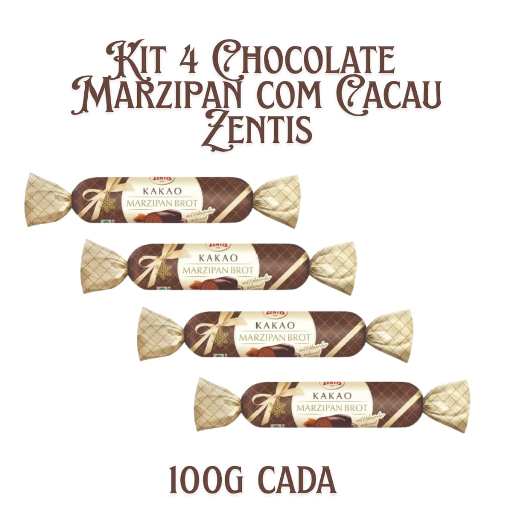KIT 4 Chocolates Baguete Marzipan com Cacau e Chocolate Puro Zentis 100g