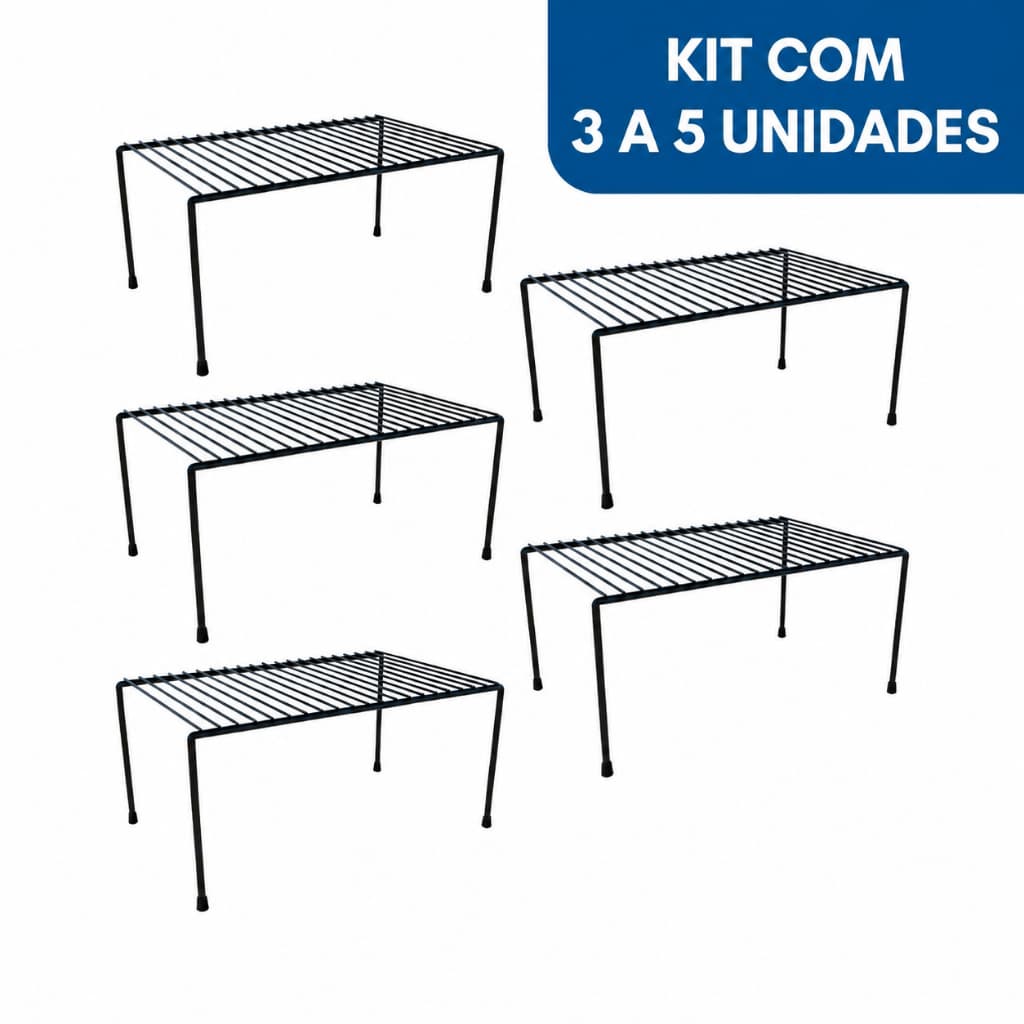 Kit 3/5 Organizador de Cozinha Rack Prateleira Suspensa Suporte Armário Multiuso 32cm Preto