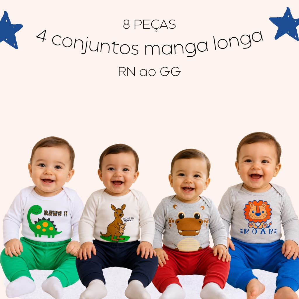 Kit Roupa de Bebê Conjunto Bebê Menino 8 Peças Inverno Algodão Enxoval Bebê Infantil RN ao GG