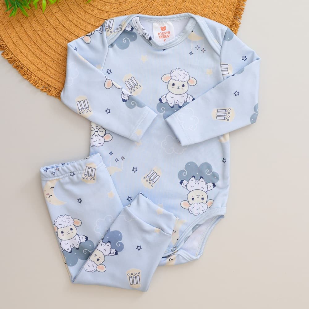 Conjunto Térmico Bebê Ovelha Infantil Pagão Longo Quentinho Inverno Body e Calça Menino e Menina
