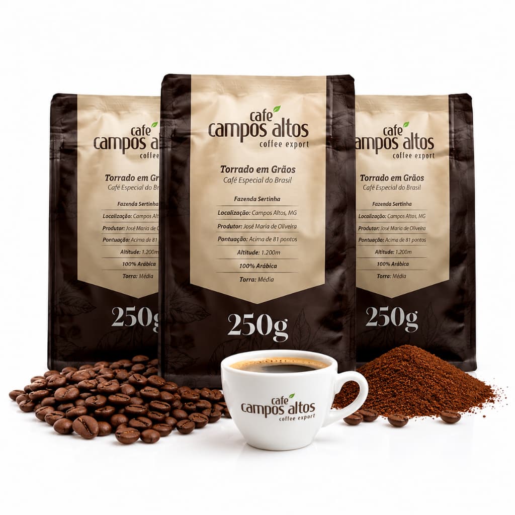 Kit Café Especial em Grãos - 750g - 03 unid -  100% Arábica - Café Campos Altos