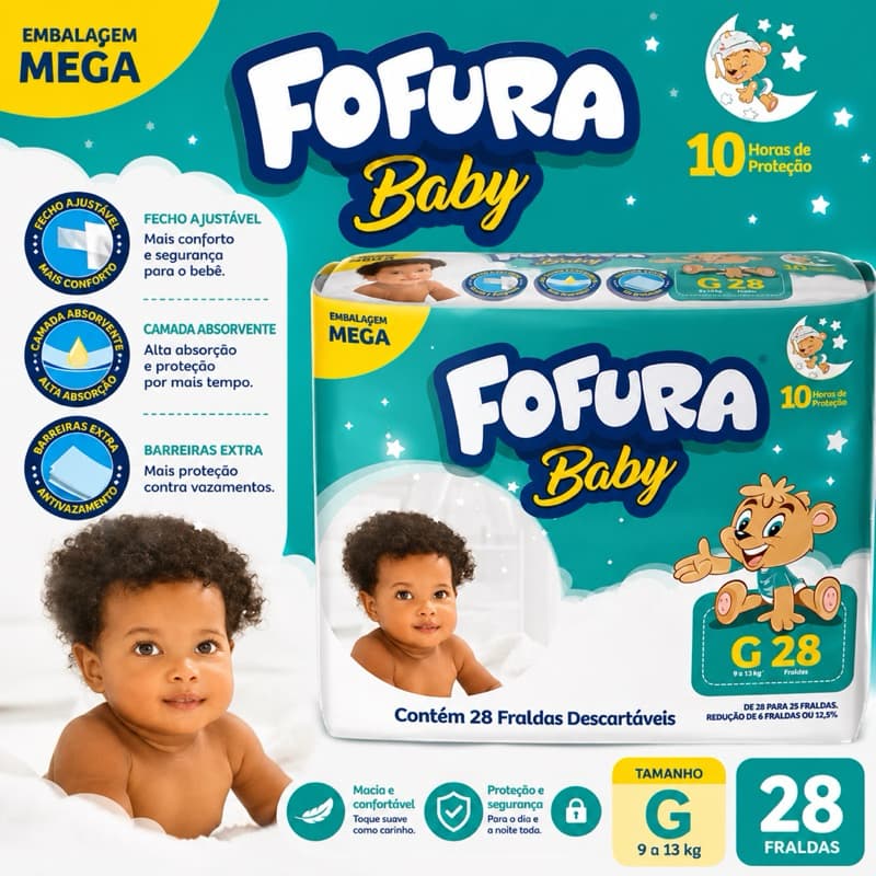 Fralda Descartável Fofura Baby Mega G 28 Unidades Original