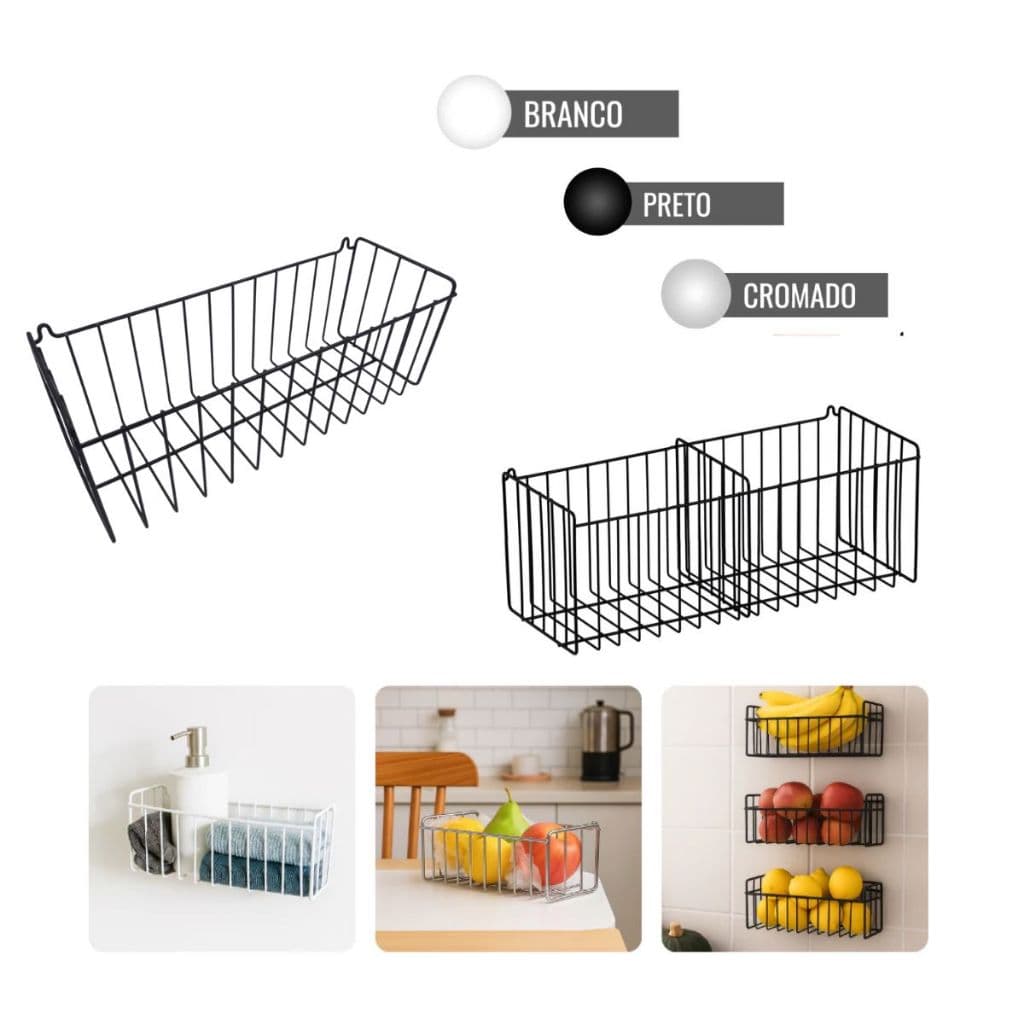Cesto de Frutas Aramado para Cozinha Organizador de Parede Multiuso Para Frutas e Produtos