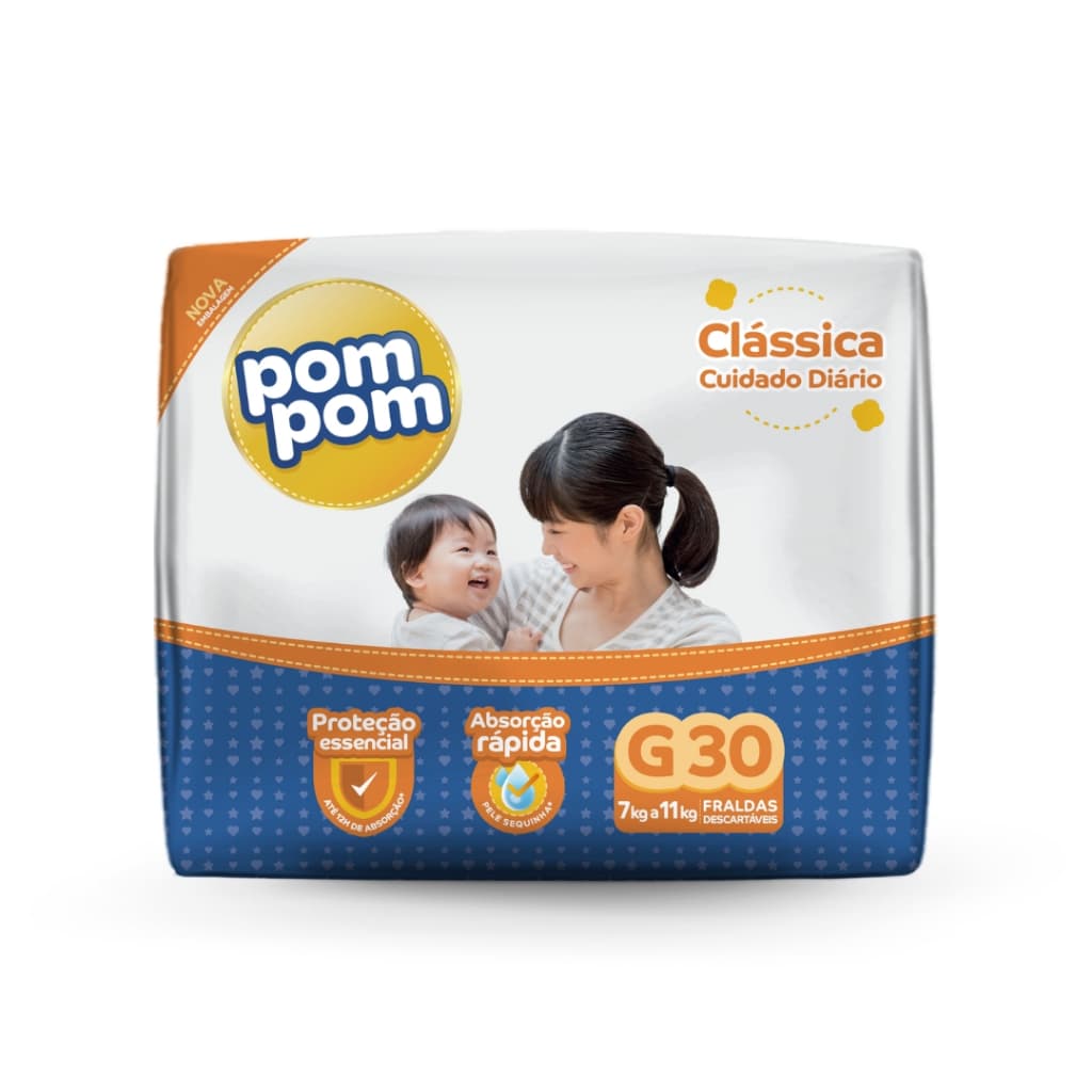 Fralda Descartável Infantil Pompom Clássica Cuidado Diário