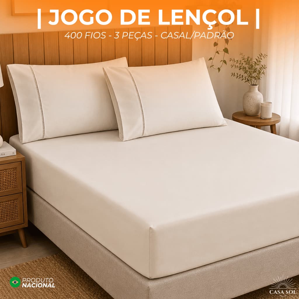 JOGO DE LENÇOL PREMIUM l CAMA CASAL l MACIO l MICRO PERCAL l 400 FIOS l 3 PEÇAS
