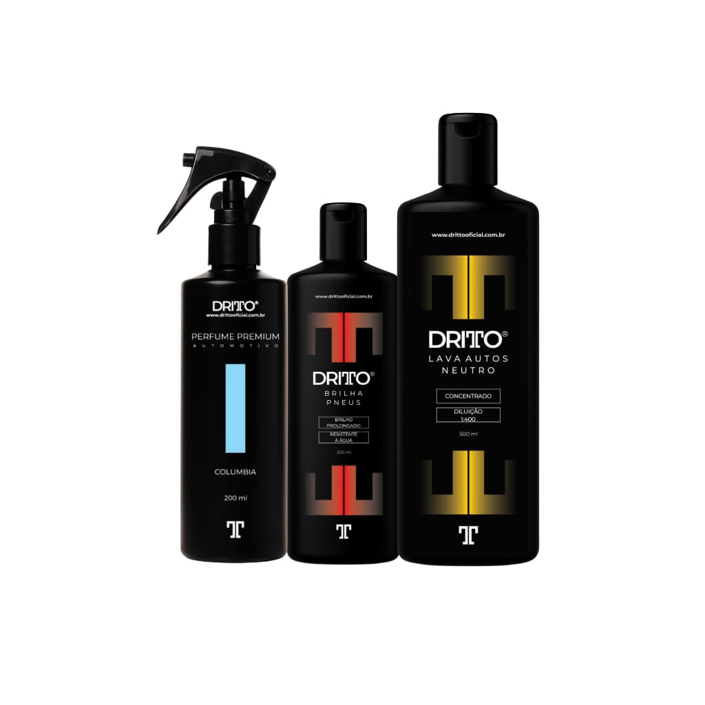 Kit Lavagem Shampoo + Pretinho + Perfume Automotivo Carro Dritto Limpeza Completa