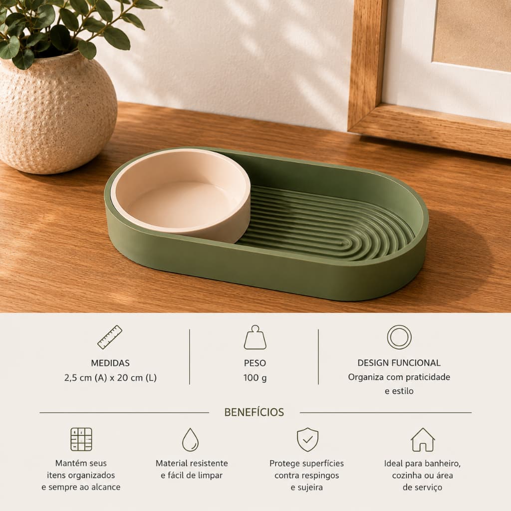 Bandeja Organizadora Multiuso com Porta Objetos | Organizador para Banheiro, Cozinha, Lavabo e Decoração