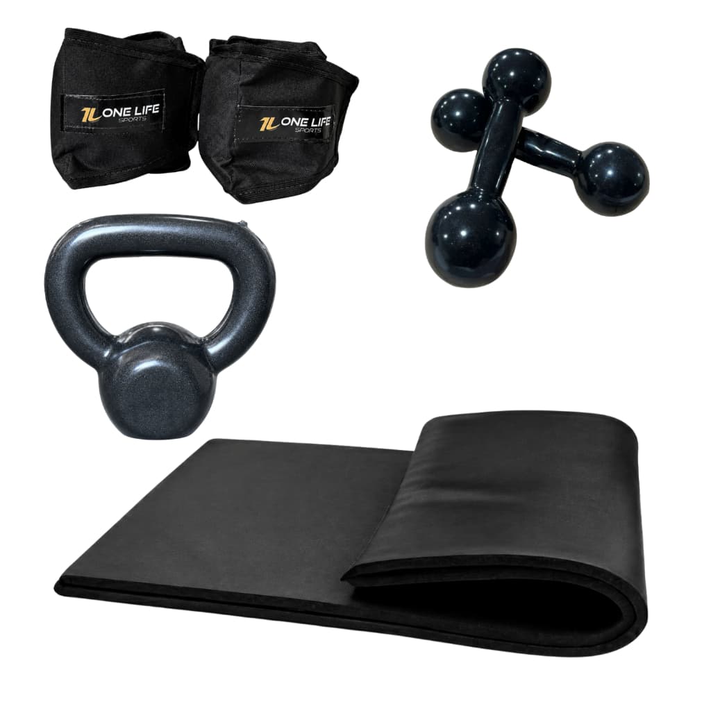 Kit Aeróbico em Casa Caneleira 2kg Halter 2kg Kettlebell 4kg Colchonete Treino Funcional Equipamento