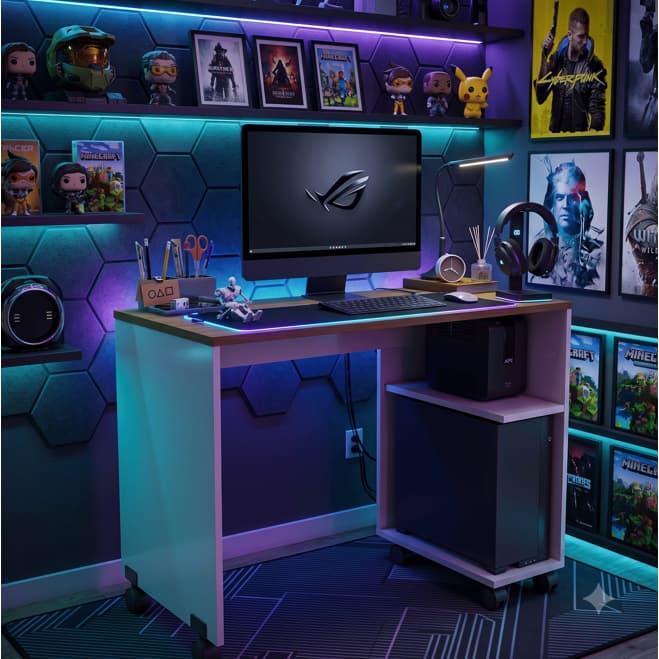 Mesa Gamer Escrivaninha Beauty Mesa Computador Notebook Nicho Para Gabinete E Rodízios
