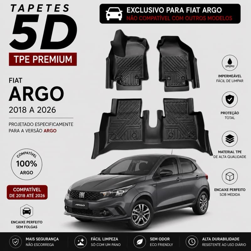 Tapete Bandeja Automotivo TPE 5D Sob Medida FIAT ARGO  – Resistente, Lavável e Antiderrapante ✨
