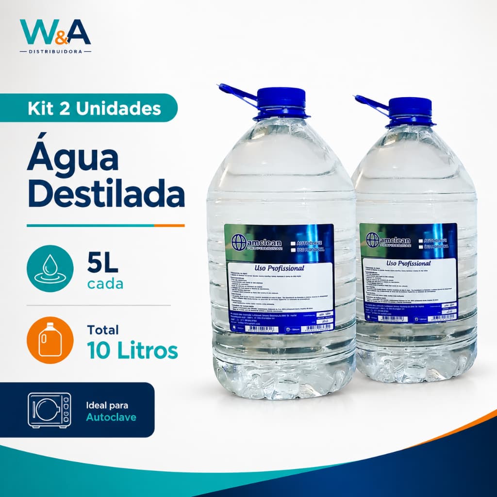 Kit 2 Água Destilada AMClean 5L Para Autoclave Uso Profissional