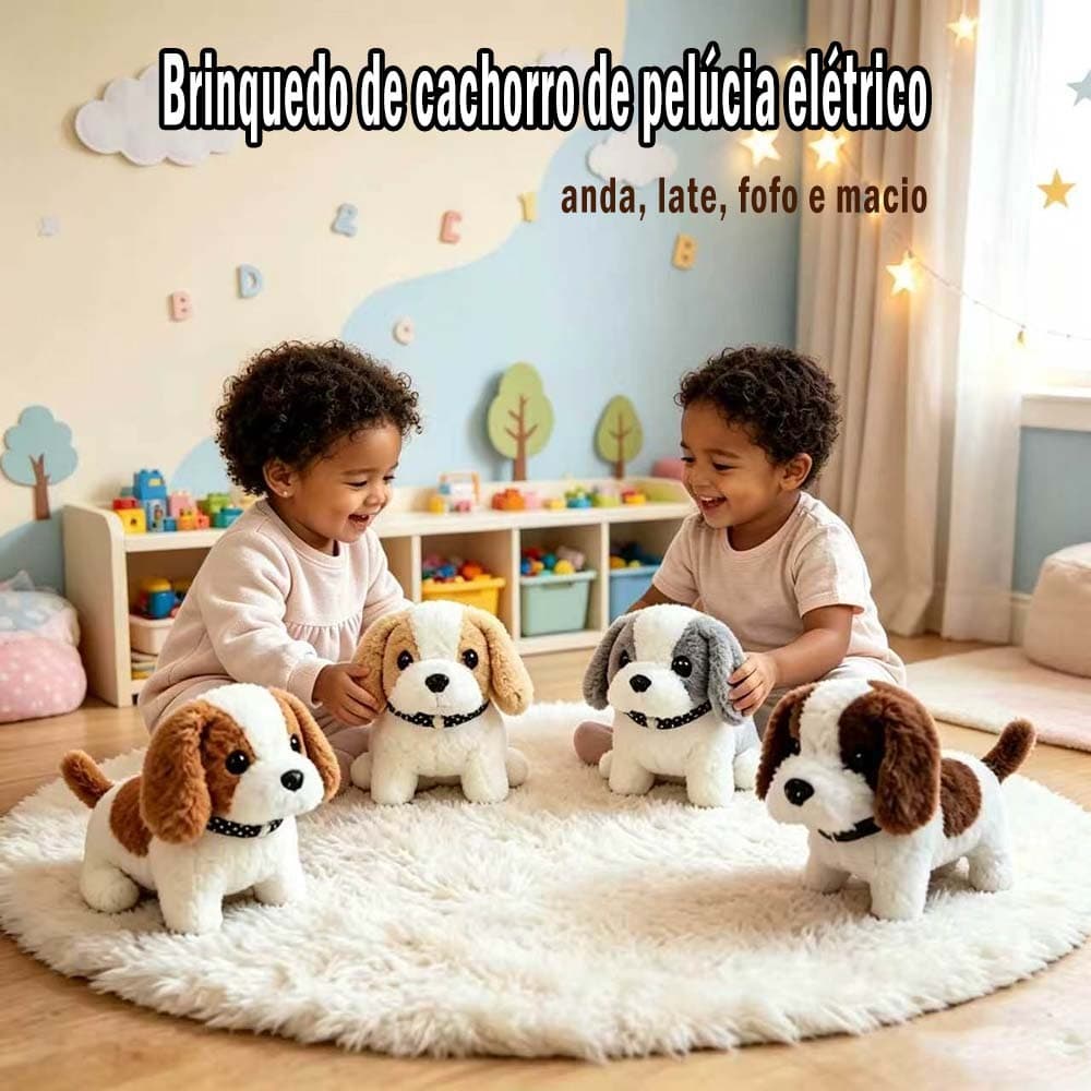 Brinquedo de Cachorro de Pelúcia Elétrico - Anda, Late, Fofo e Macio, Brinquedo Interativo e Companheiro para Crianças!