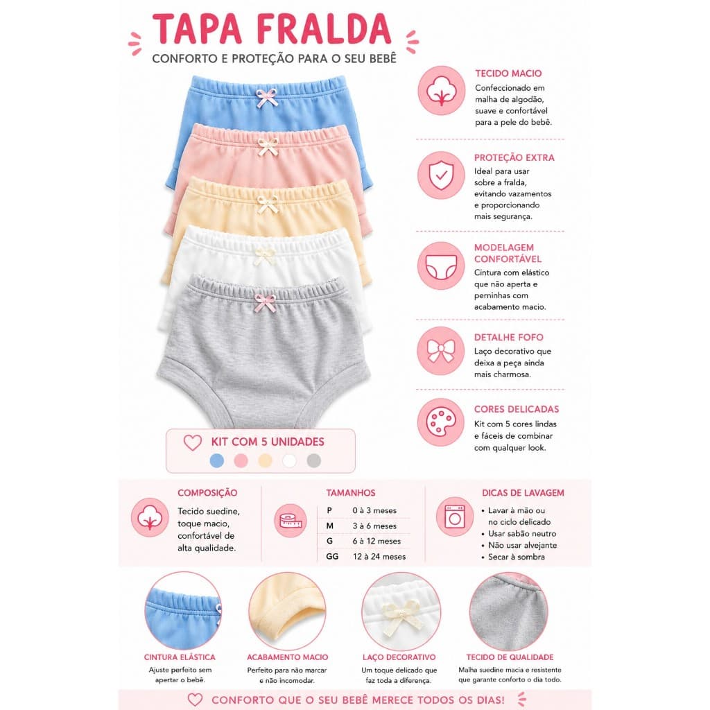 Tapa Fralda Bebê menina e menino RN 0 à 24 meses