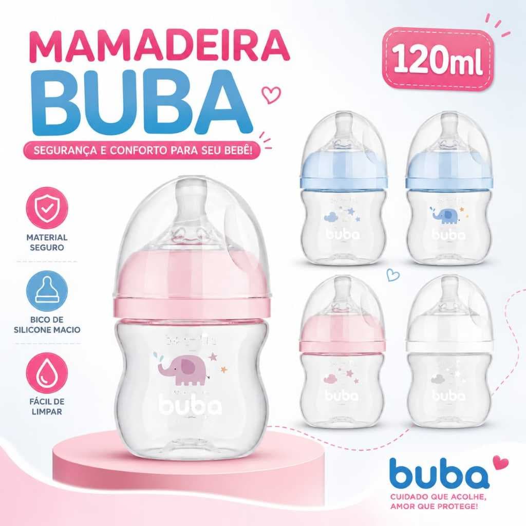 Mamadeira Buba Easy Flow Nuvem Anticólica 120 ml Bico Silicone Evita Gases Mamadeira Bebe Buba
